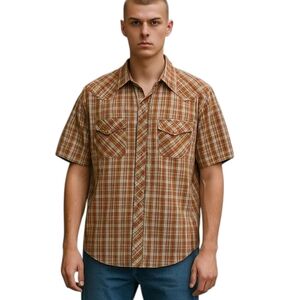 Vintage Sears Roebuck Men's Brown Plaid Long Sleeve Pearl Snap Western Shirt